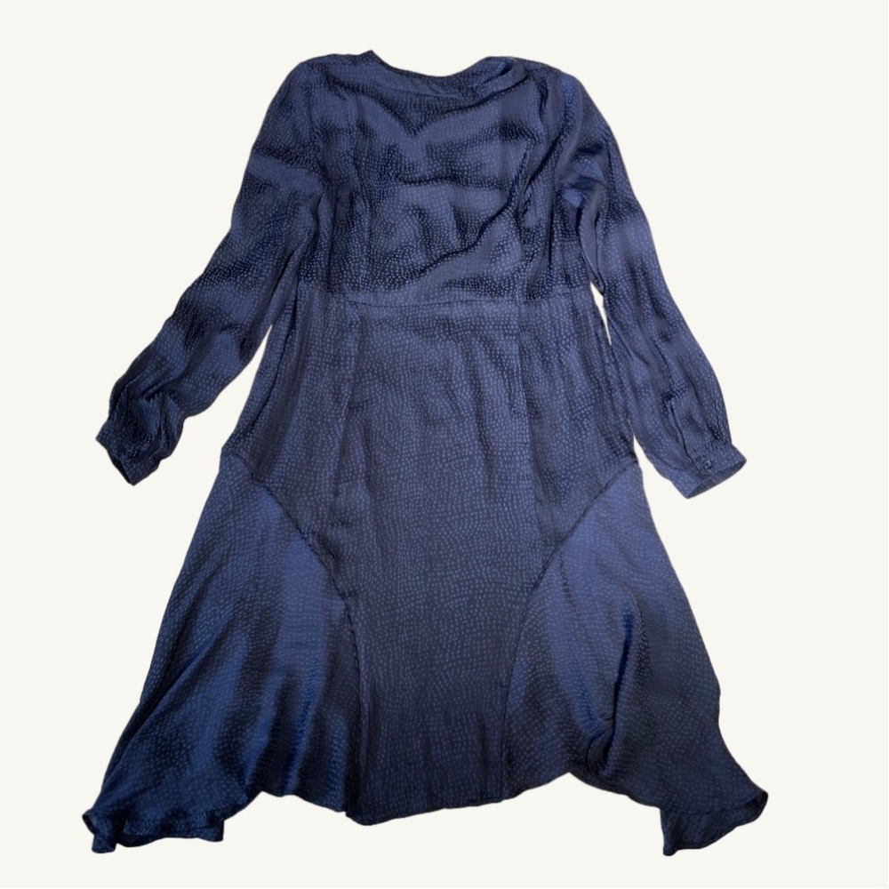 H&M Navy Blue Dotted Button Up Satin Long Sleeve Dress Size 8 - Picture 7 of 9